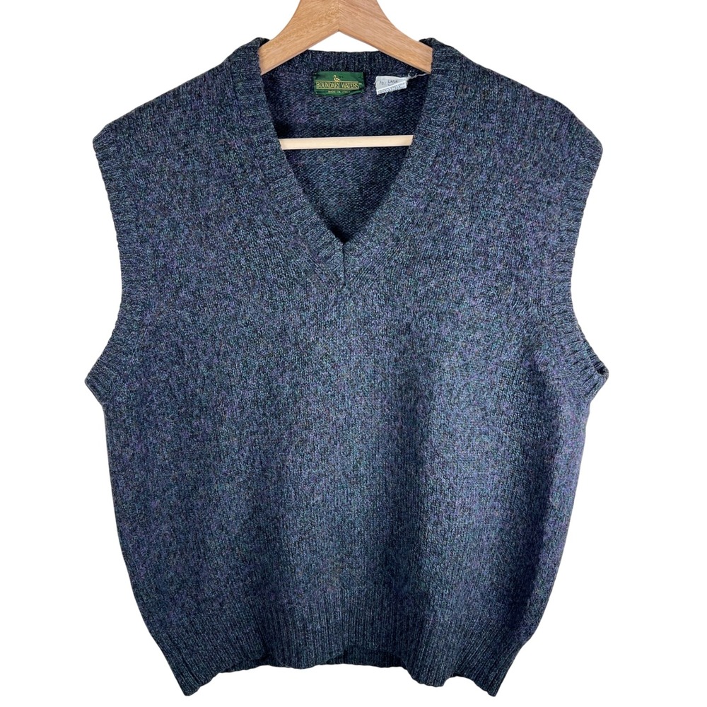 Boundary Waters Mens Sweater Vest Italian Wool Blend Heathered Purple Size M Vtg